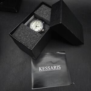 Women's Kessaris Automatic Watch Calendar Black Leather Band New In Box